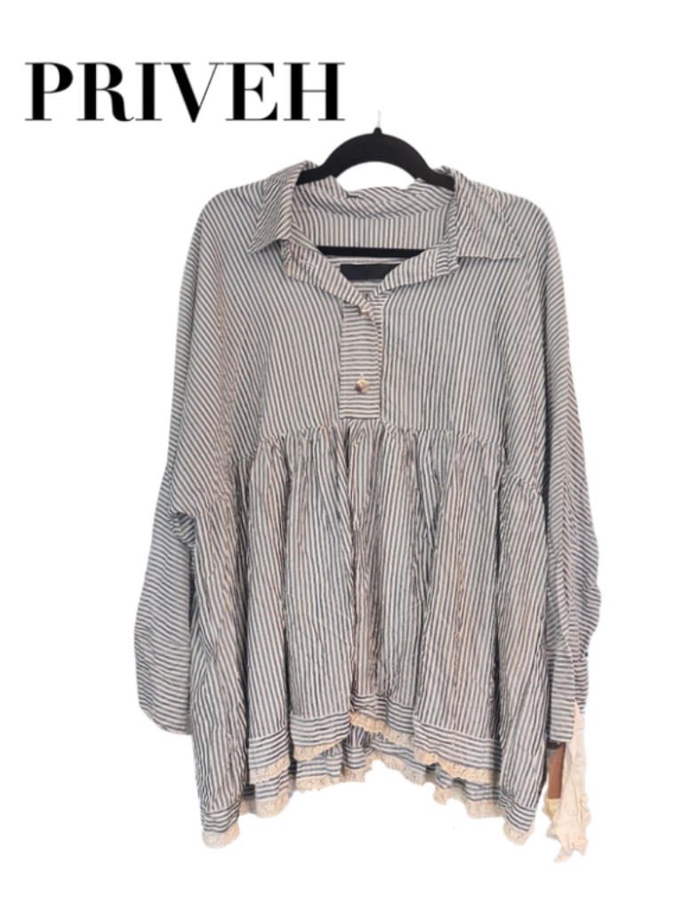 Priveh Half Button Down Blouse